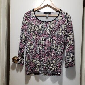 Jones Of New York Floral Print Top With Clear Sequins.